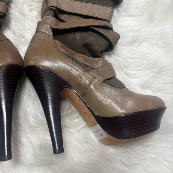 Dolce Vita Strappy Bandage Leather Knee High Heeled Boots size 6.5 - Picture 4 of 8